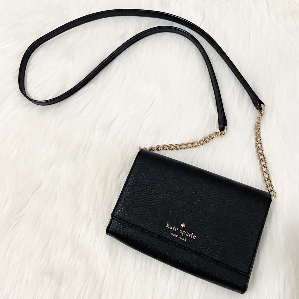 Kate Spade ♠️ Small Black Gold Chain Crossbody Bag